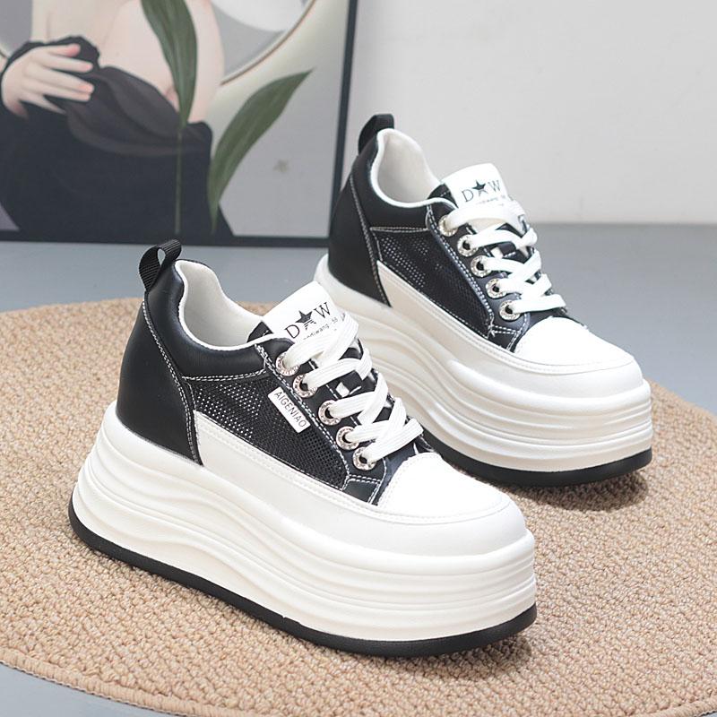 Fashion 8CM Women's Low Cut Breathable Hollow Out Sneakers Summer Fashion Casual Shoes Thick Bottom Lightweight Versatile Plain Color