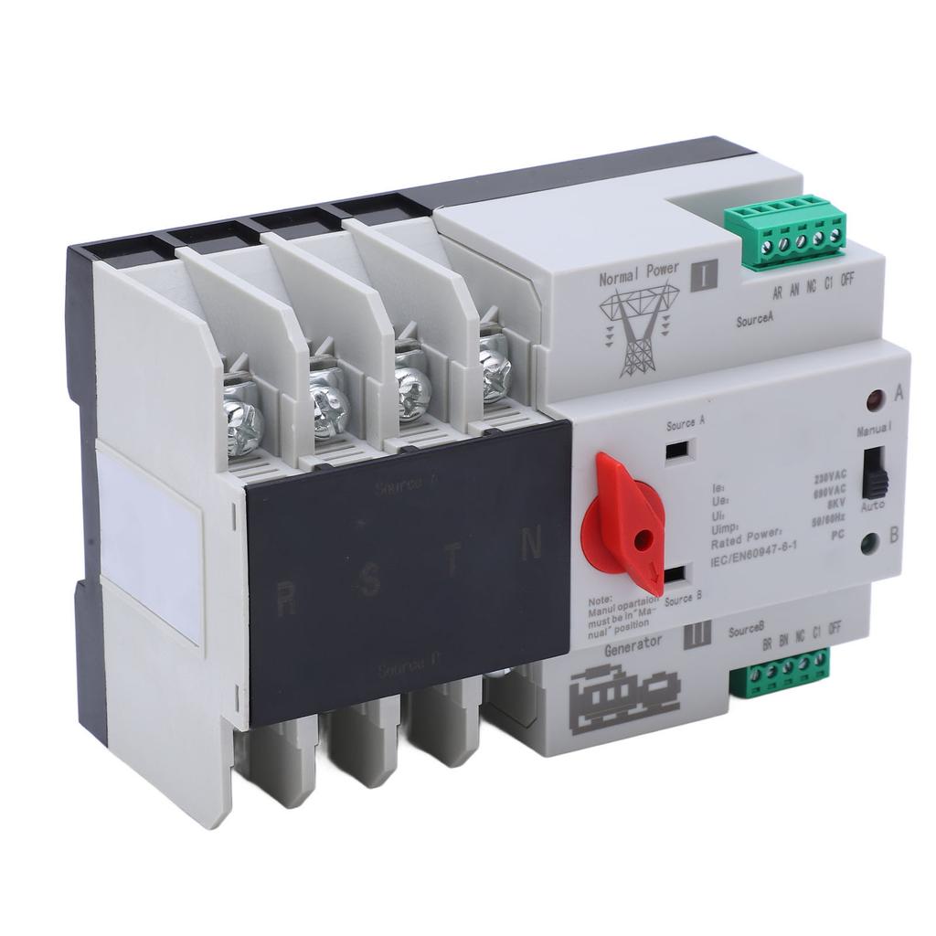4P Dual Power Automatic Transfer Switch Uninterrupted Toggle Controller for Home Appliance AC230V Coil 63A