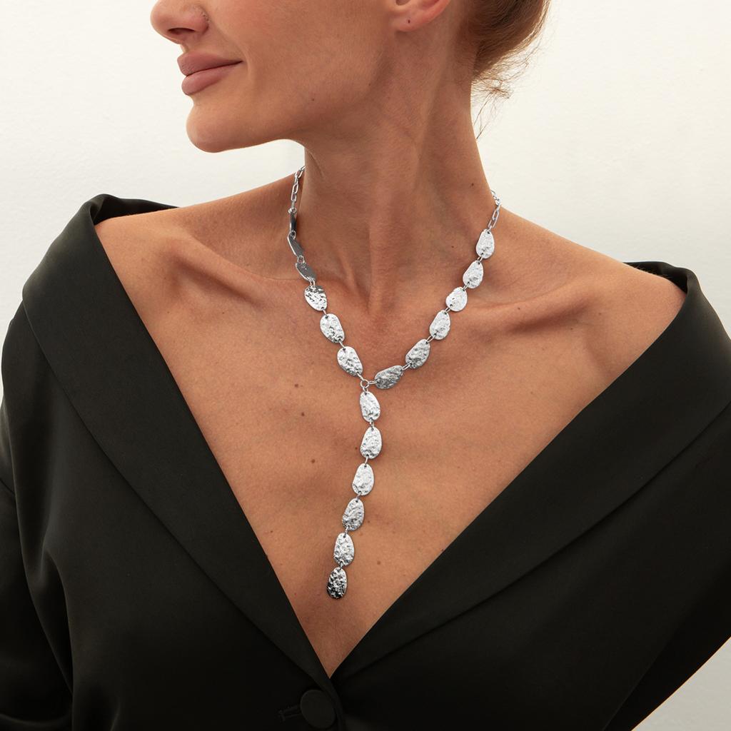 Irregular Baroque Y-shaped Collarbone Chain Cold Wind Flat Water Drop Pendant Necklace Female