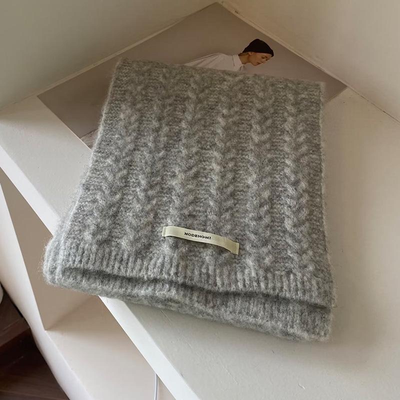 Retro Twist Long Label Knitted Wool Scarf for Women Autumn and Winter Korean Style Versatile Warm and Thickened Student Scarf Couple Style