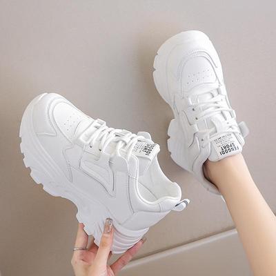 Weiße Plateau-Sneakers für Damen, Frühling, Schnürung, dicke Sohle, vulkanisierte Schuhe, Damen, Pu-Leder, atmungsaktive Sportschuhe für Damen