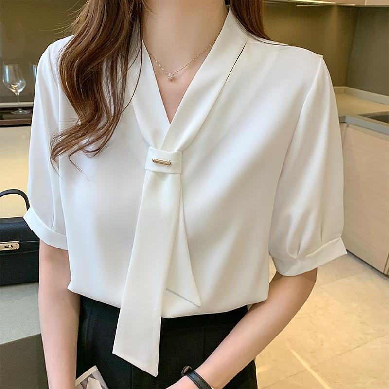YYFS Women's Fashion Casual Summer Spring Solid Color Print Short Sleeve V-Neck Blouses & Shirts