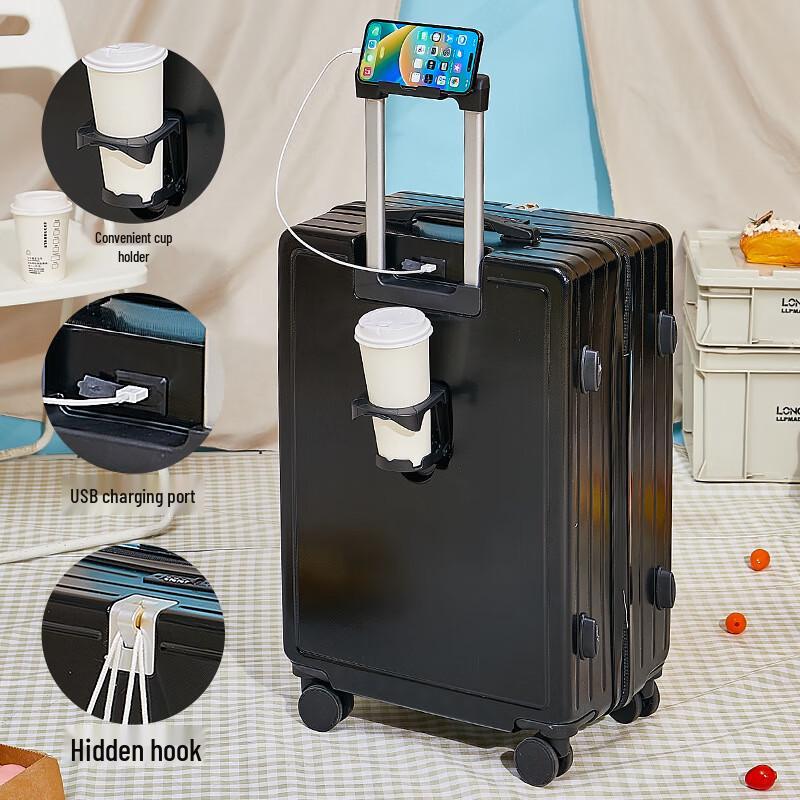 Ruyishi Multi-functional Travel Suitcase with Cup Holder and Hook 24 Inch