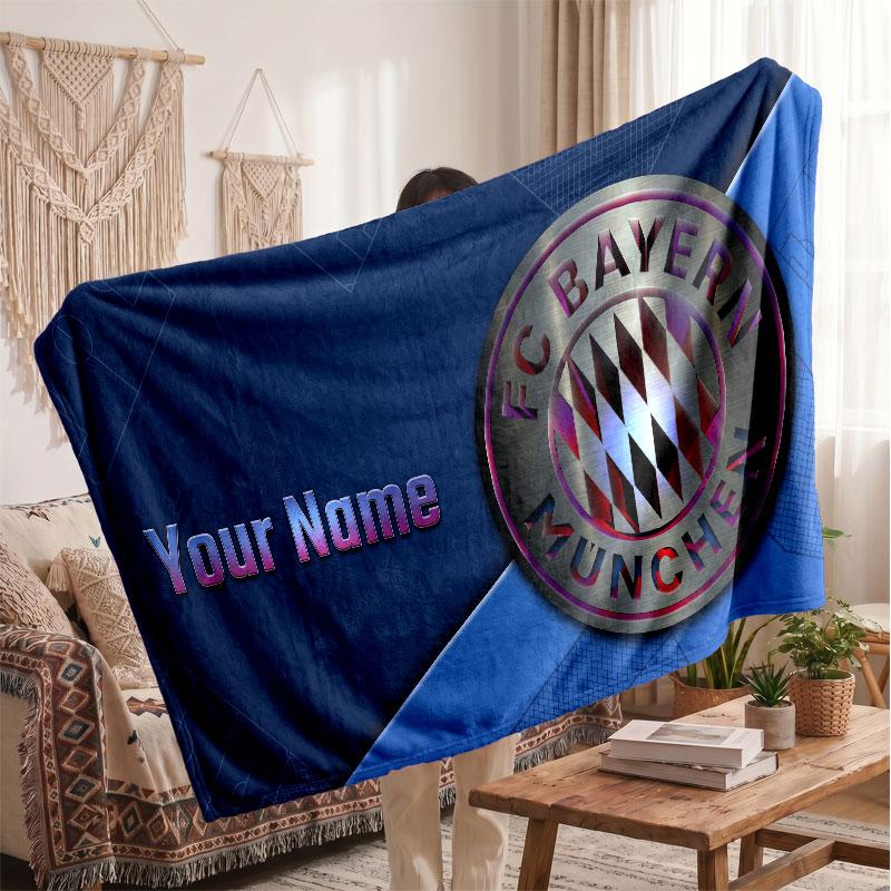 Gepersonaliseerde Fleece Deken van Bayern München met Voetbal Logo, Aangepaste Naam Tekst Zacht Warm Huis Plaid