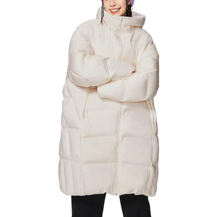 Li Ning Sports Lifestyle Series Solid Color Zipper Hooded Loose Long Duck Down Jacket Women Outerwear AYMS404-1