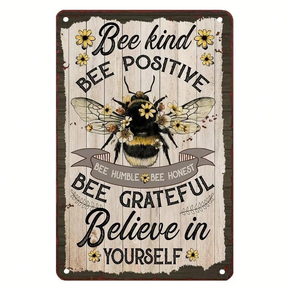 Floral Bee Metal Sign 8x12 Inch Vintage Tin Art For Home Wall Decor