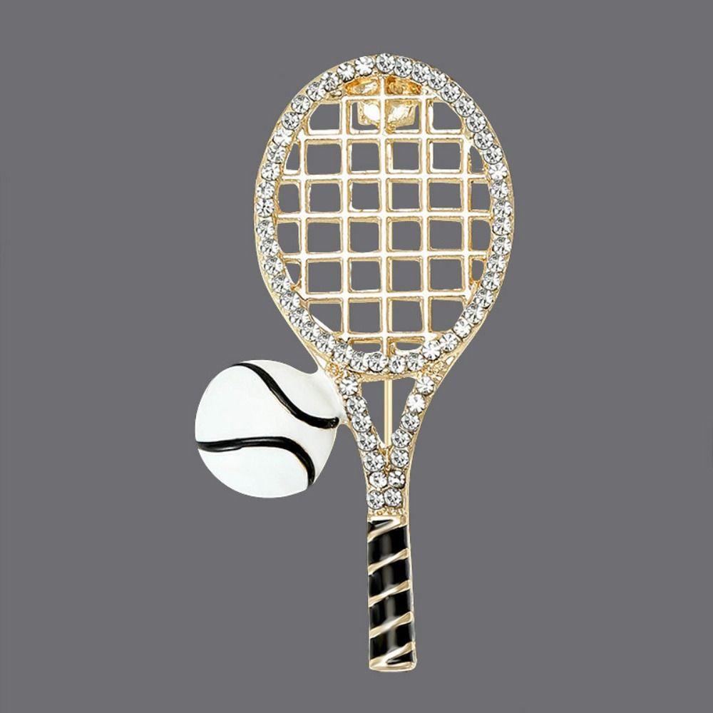Rhinestone Enamel Metal Clothes Pin Zinc Zinc Alloy Gold Brooch Personality Tennis Racket Brooch  Women