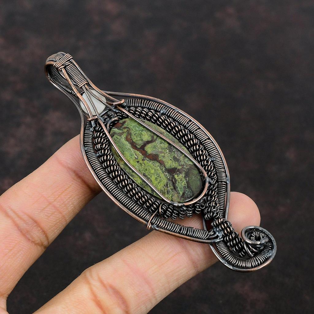 Dragon Bloodstone Pendant Copper Wire Wrapped Gemstone Pendant Rainbow Moonstone Pendant For Women Copper Wire Wrap Jewelry Handmade Pendant
