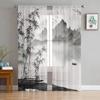 Landscape Ink Painting Tulle Window Curtains Living Room Organza Yarn Sheer Voile Curtain Bedroom Kitchen Home Decor Drape