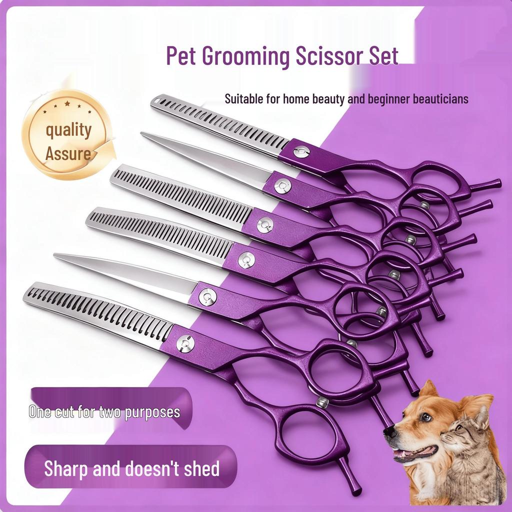 6.5" Purple Dual-Use Curved Pet Grooming Scissors for Hair Trimming & Shaping