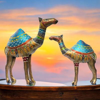 Royal Rajasthani Handcrafted Iron Camel Statues - Set of 2 | Hand-Painted Vibrant Décor | Perfect for Festive, Wedding, Corporate Gifts (Camels)