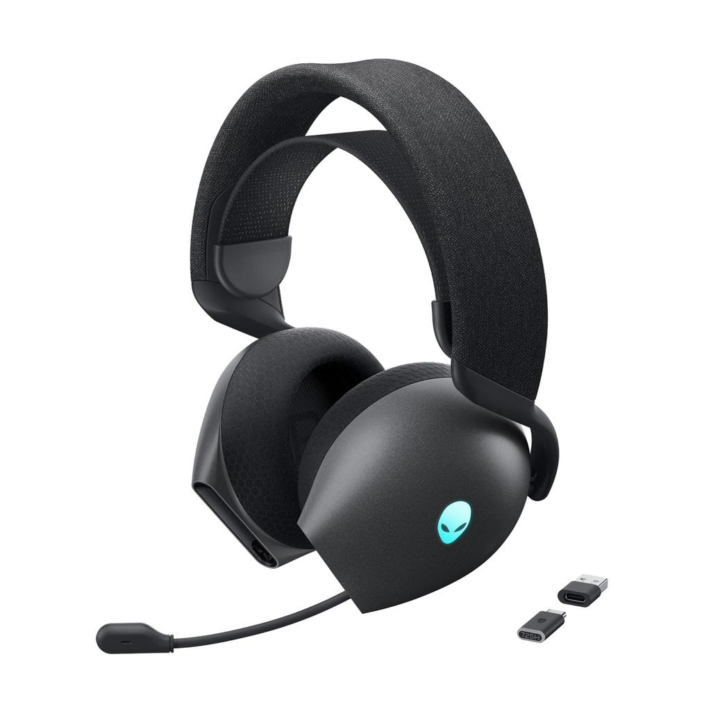 Alienware Tri Mode Wireless Gaming Headset AW725H Dark Side of the 40mm Certified Dolby Retractable Boom AI Noise Lightweight RGB Bluetooth - Moon,