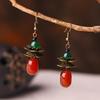 Red Green Stone Earrings For Women Vintage Copper Alloy Flower Earrings Fashion Jewelry Simple Earring Female