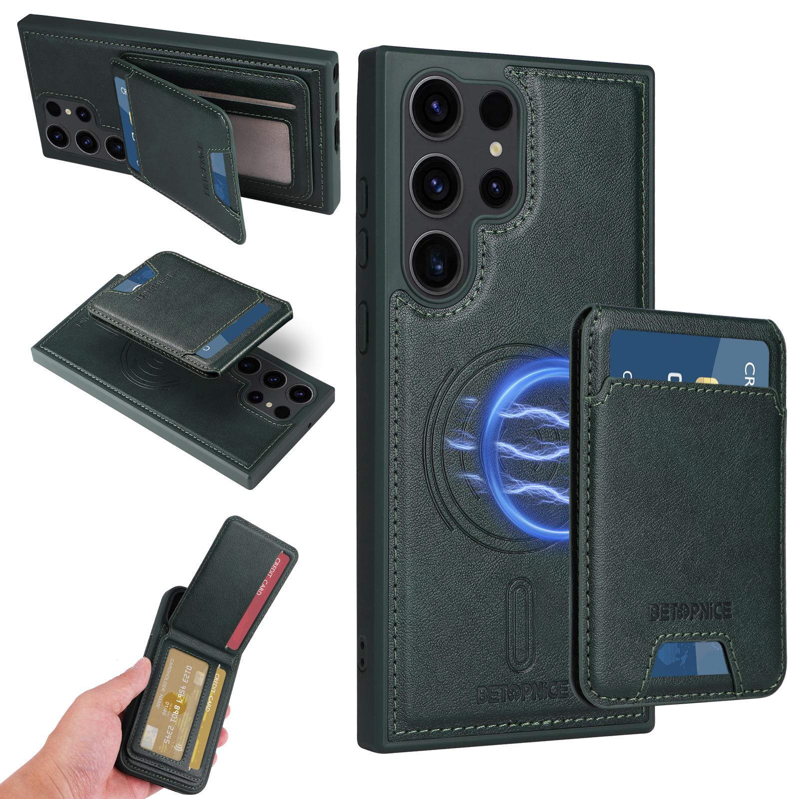 

For Samsung Galaxy S23 Ultra Magnetic Case BETOPNICE RFID Blocking Leather Phone Back Cover with Detachable Card Bag D
