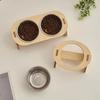 Raised Pet Bowl Inclined Steel Food Bowls Dog Water Feeding Food Container Cat Dish Wooden Stand Pet Supplies Single/Double