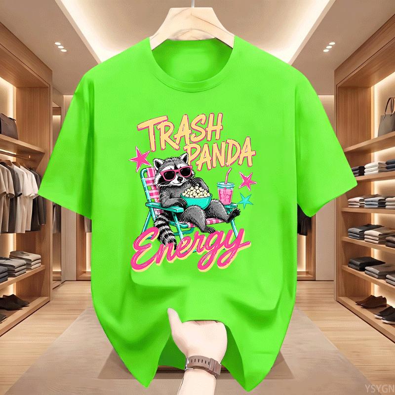 Trash Panda Energy Tshirts Raccoon Funny Animal Graphic T Shirts Casual Round Neck Printed Cotton Short Sleeve Tees Tops