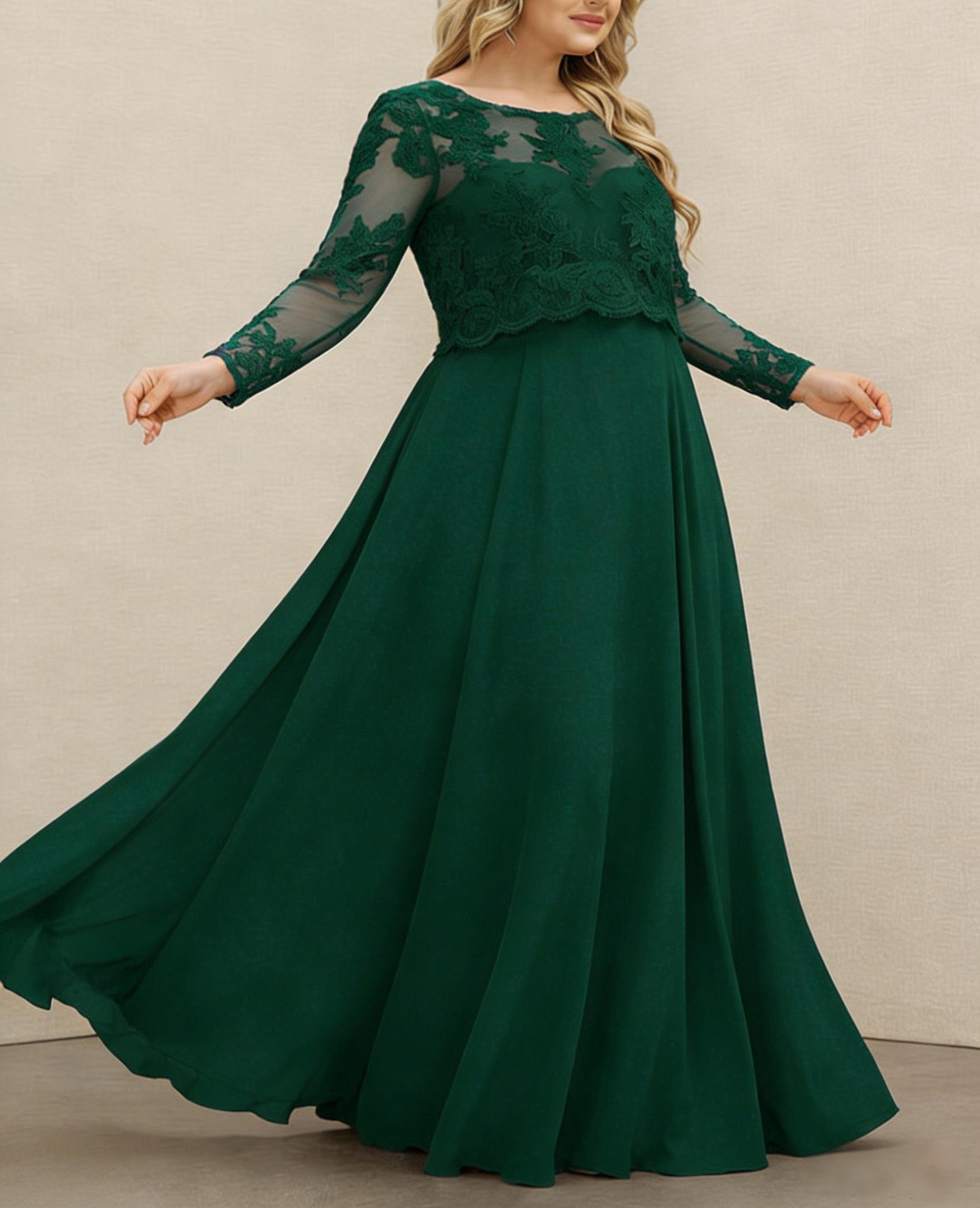 Elegant Lace Patchwork Plus Size Women s Slim-Fit Party Gown 2XL