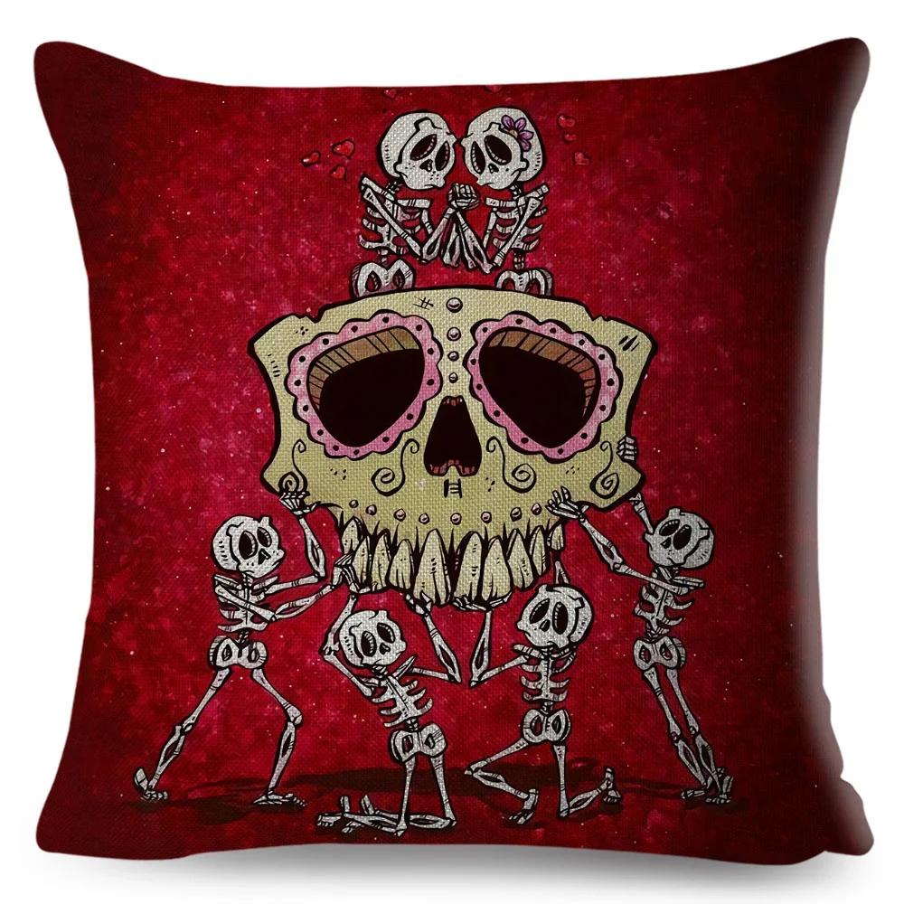 

Милая мультяшная музыкальная наволочка с черепом, декоративная наволочка для подушки в мексиканском стиле «День мёртвых» для автомобиля, дивана, дома 66x66cm