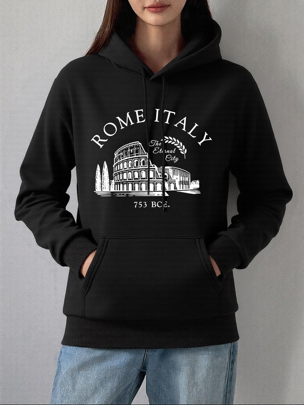 

Colosseum Rome Italy Printing Hoodies Women Winter Fleece Warm Pullovers Loose Pocket Sweatshirts Casual Soft Womans Clothes 2XL