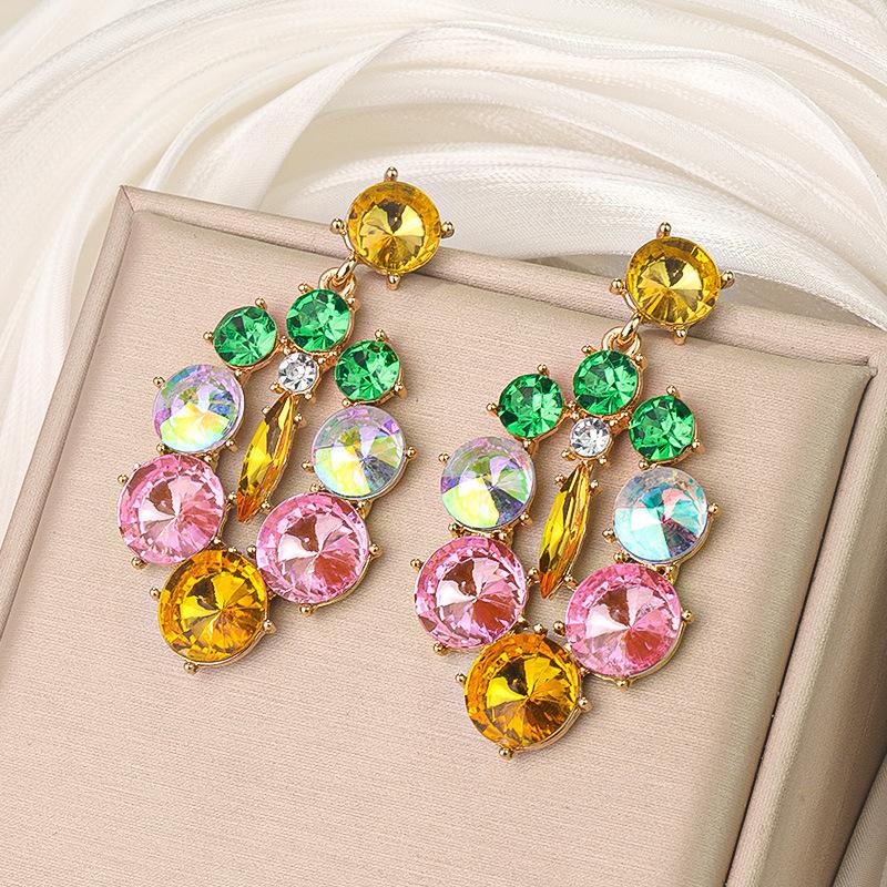Boucles d'oreilles pendantes Zircon Fleur Colorée pour Femmes, Boucles d'oreilles pendantes Statement pour Fête & Usage Quotidien