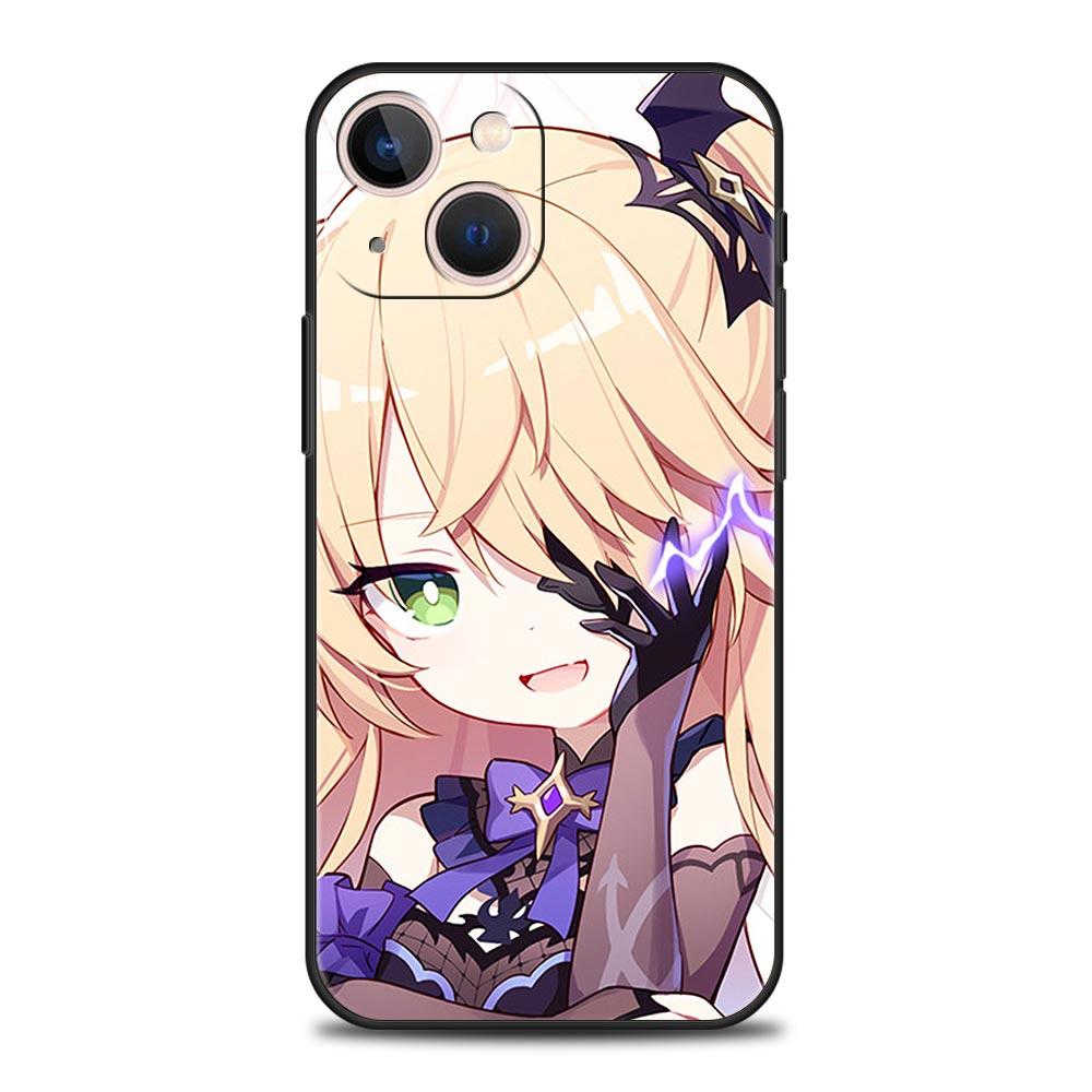 Genshin Impact Game Luxury Phone Case For iPhone 13 15 14 12 11 Pro MAX XR X SE XS 7 8 Plus Silicone Black Protection Cover