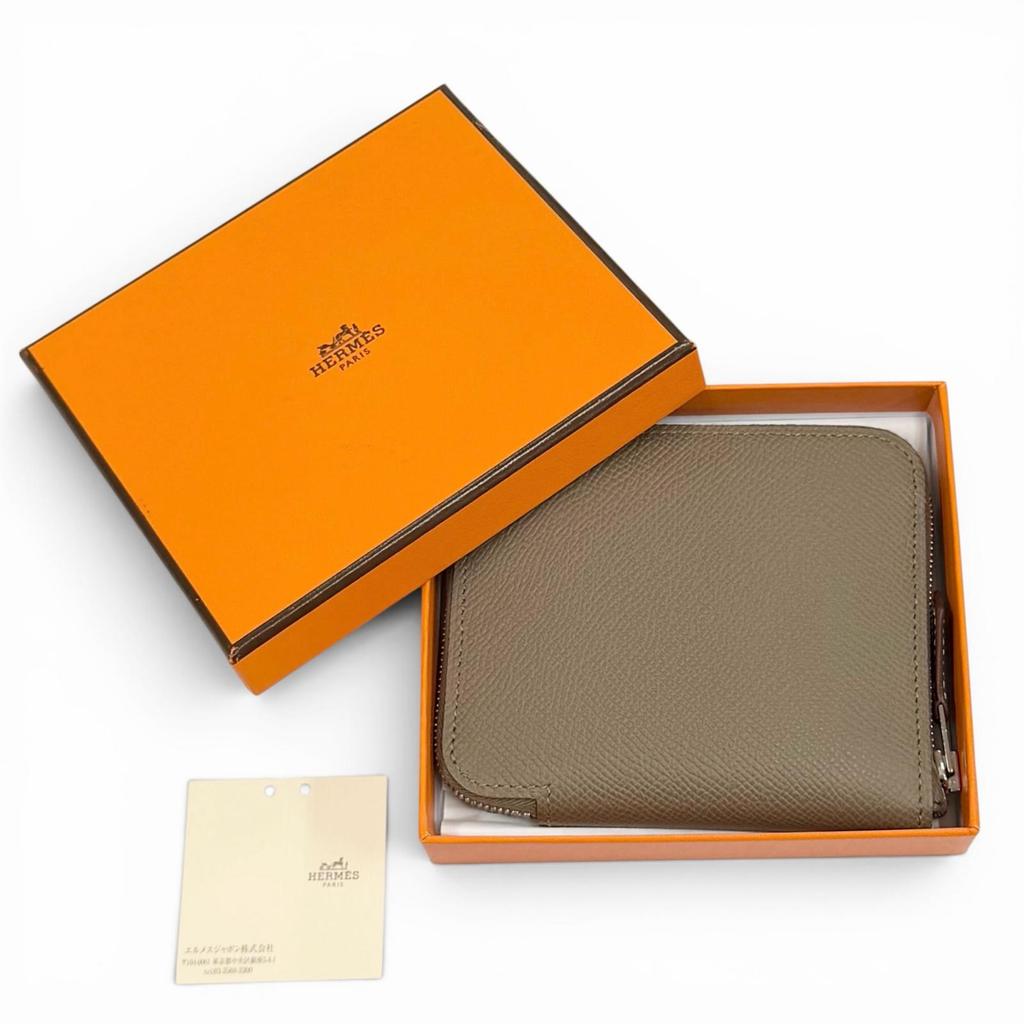 Portamonete HERMES impeccabile Azap compatto in seta con cerniera tonda in pelle Epsom da donna Usato