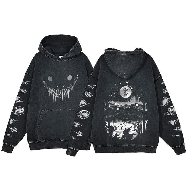 Berserk Anime Harajuku Washed Hoodie for Men