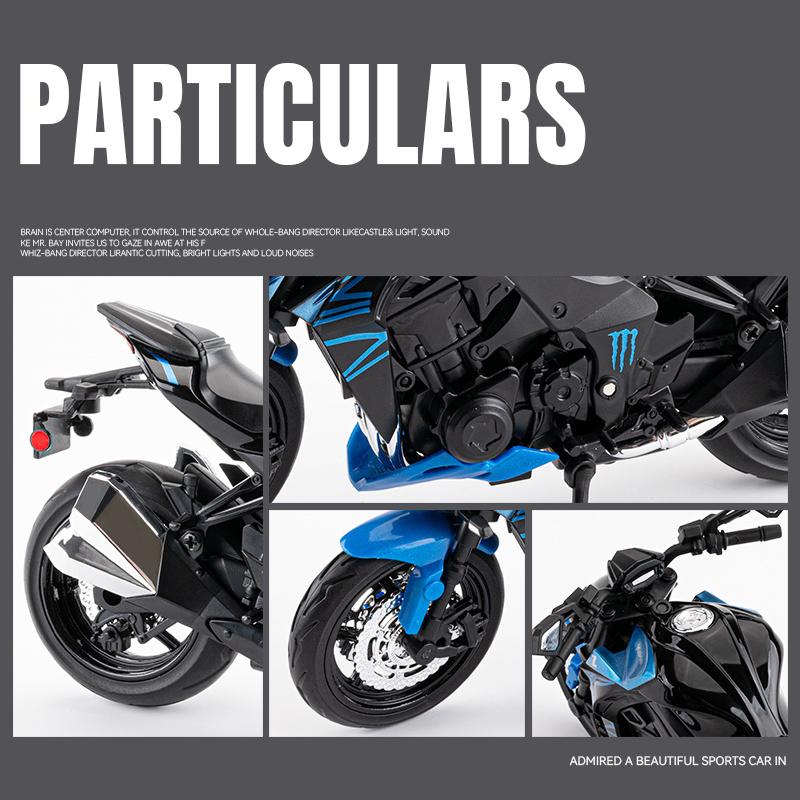 1/12 Scale Kawasaki Z1000 Street Cars Motorcycle Diecast Model Car Alloy Metal Shock Absorption Sound Light Simulation Motors for Boys