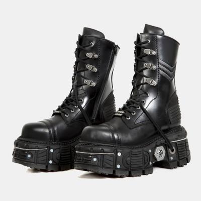 Retro Schwarzer Mann Frauen Stiefeletten Metalldekoration Dicke Plateausohle Punk Damen Runde Zehenpartie Schnürung Lässige Ritter Damenschuhe 45