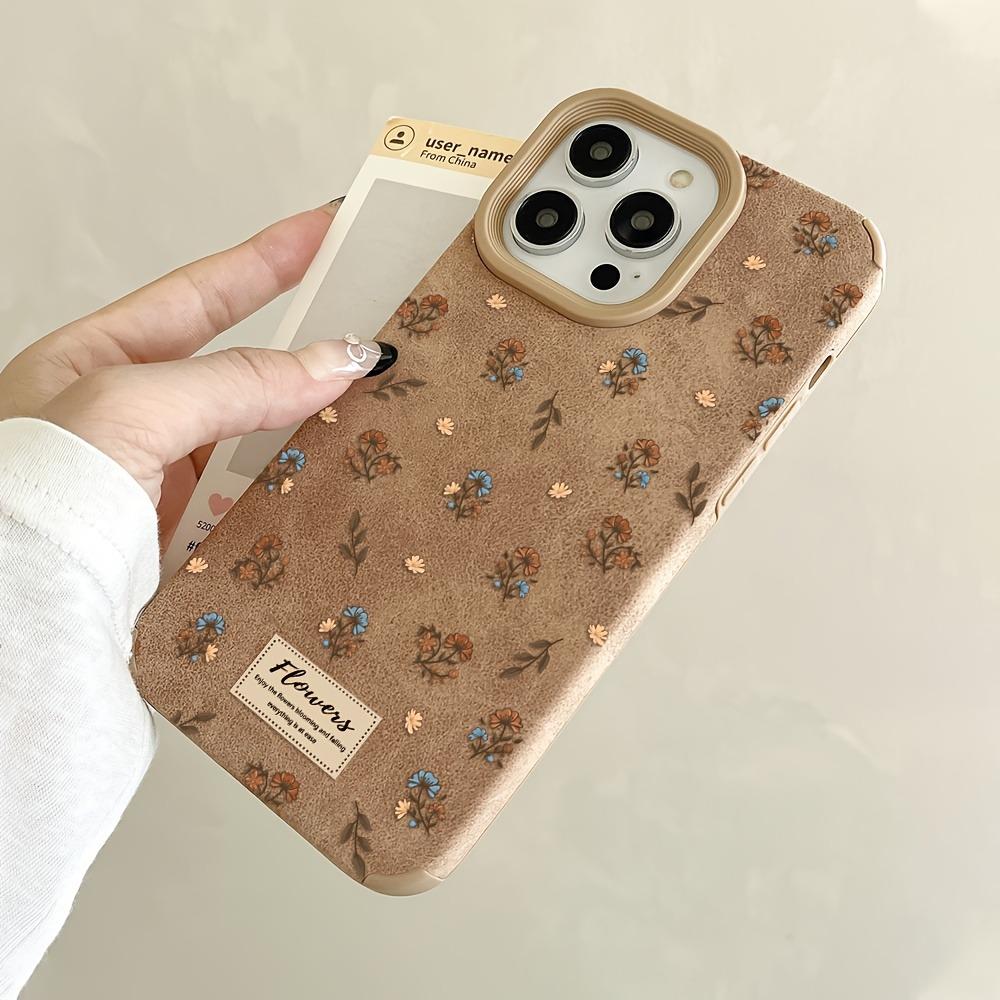 Phone Case For iPhone 17 16 15 14 13 12 11 Pro Max XS XR 16 Plus 17 Air Winter Fashion Retro Brown Faux Fur Floral Design Cover