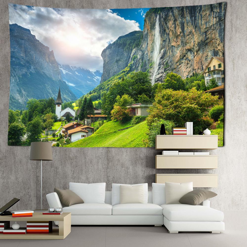 Hilltop House Wandteppich, Wandbehang, Naturlandschaft, Hippie, Bohemian, Ästhetik, Zimmer, Wohnzimmer, Heimdekoration