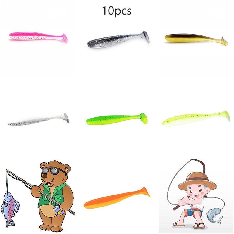 Fishing 10pcs Ttail Soft Lure Grouper Snapper Snakehead Perch Bait Longcasting