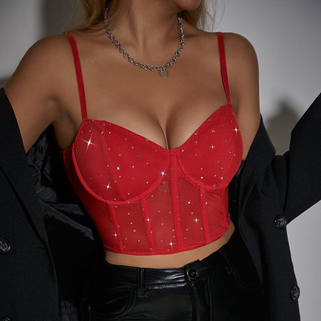 Haut Court Sexy Style Boîte de Nuit à Armatures - Débardeur Couleur Unie Coupe Slim