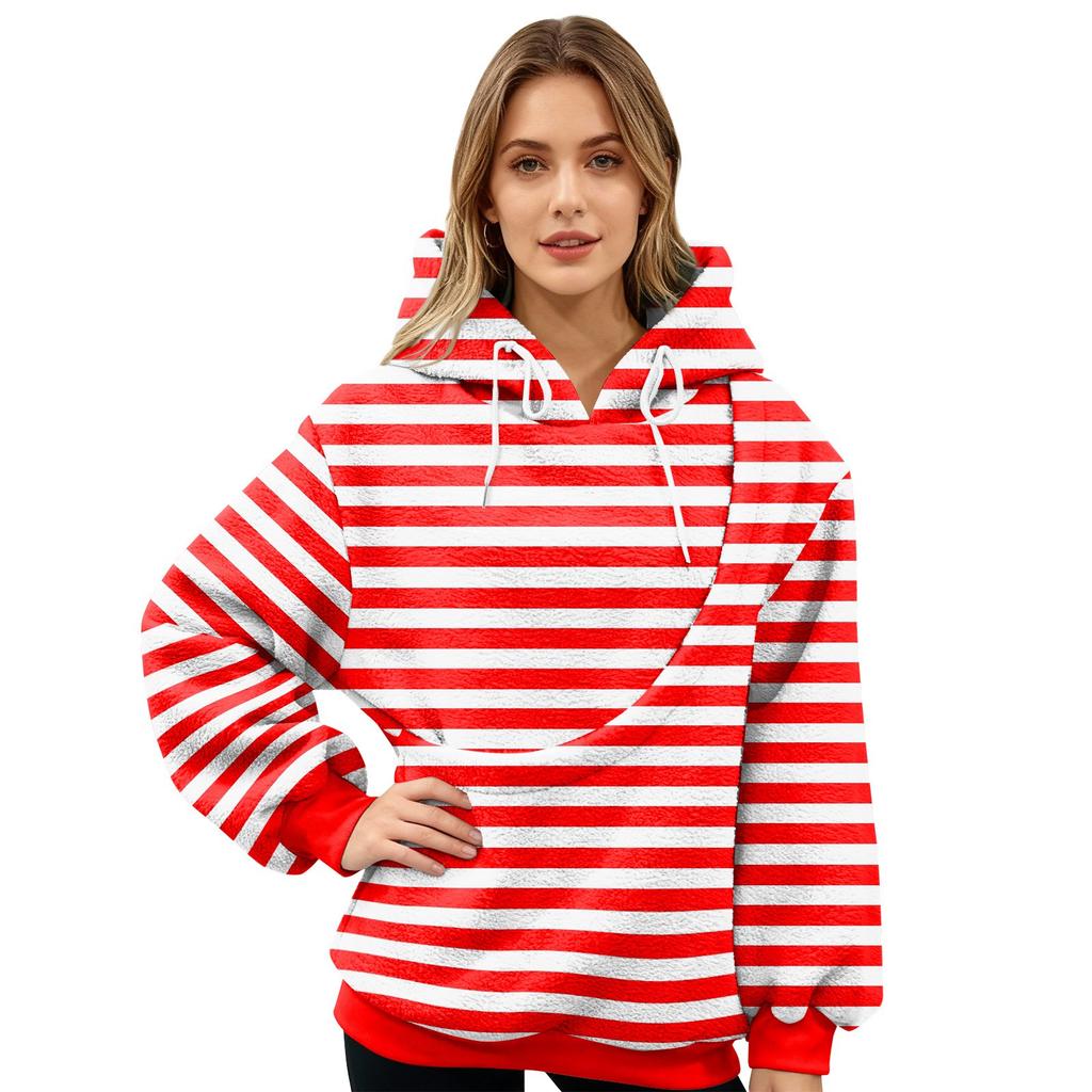 Women's Pullover Striped Print Top Long Sleeve Sports Flannel Top