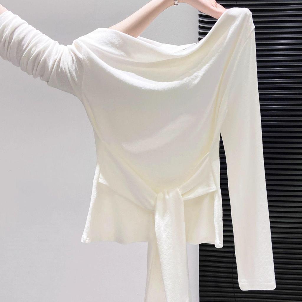 Women's Slim Fit Modal Cotton Long-Sleeve Tie-Up Top for Early Autumn