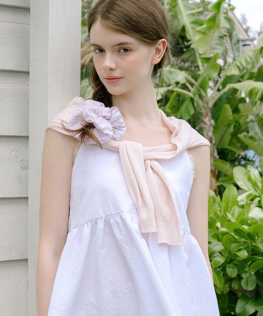 Letter From Moon Cotton Stripe Scrunchie (Pink)