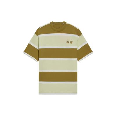 Sports Fashion Series Contrast Stripe Loose Round Neck Short Sleeve T-Shirt Men Tops Ketone-Brown AHSS571-3