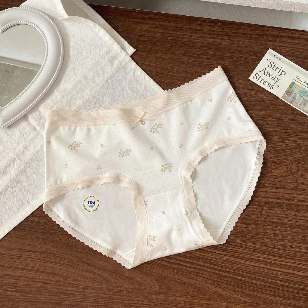 Female Spring Cotton Sweet Printed Skin Friendly Breathable 10A Antibacterial Crotch Wrapped Waist Triangle Briefs