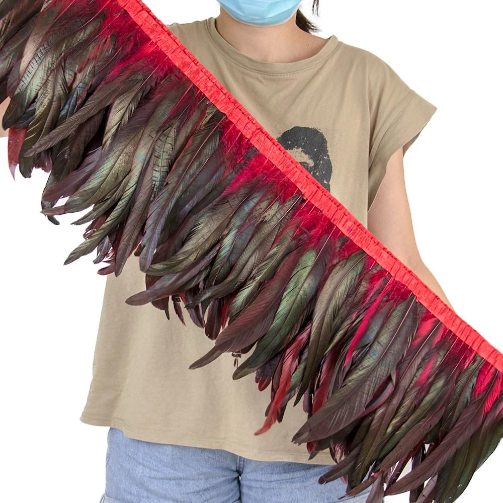 2Meters 25-30CM Rooster Tail Feather Tassel Trim for Wedding Party Dress Handicraft Accessory Cock Plumes Ribbon Chicken Feather