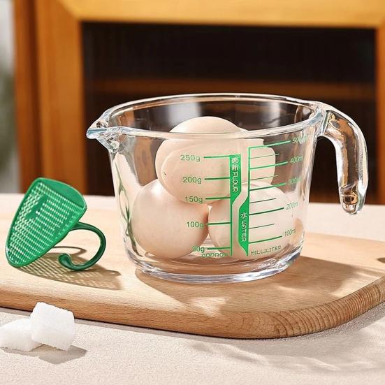Glass Measuring Cup 500/1000ml Heat-Resistant Measuring Jug with Spout & Markings Kitchen Measuring Tools