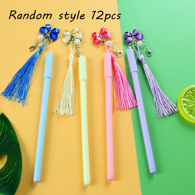 12pcs 0.5mm Creative Butterfly Tassel Pendant Pen High-value Stationery Pendant Gel Pen Back To School Season
