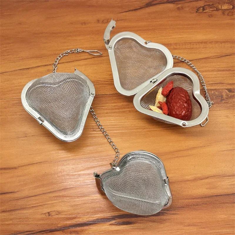 Oval Heart Sphere Shape Spice Seasoning Tea Strainer with Chain Stainless Steel Mesh Ball Tea Coffee Filter Basket Infuser Tools