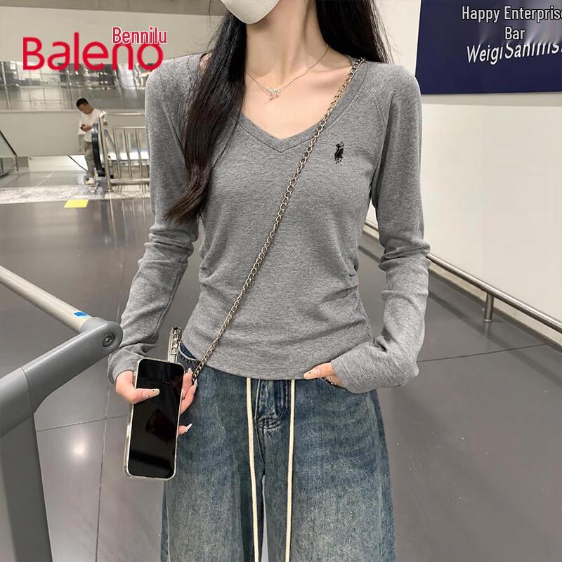 Baleno Women's V-Neck Long Sleeve Slim Fit Brushed Base Layer Top