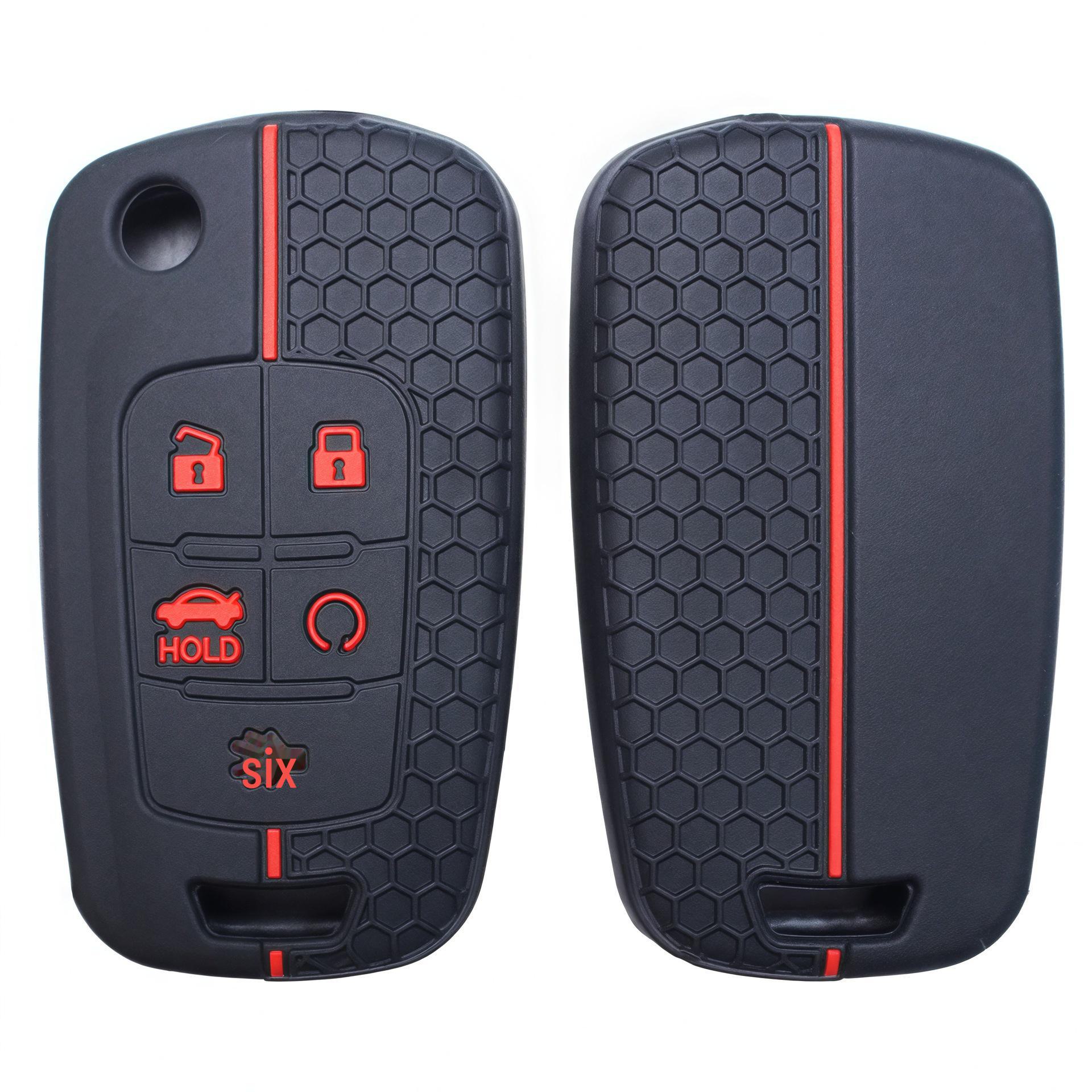 

Силиконовый защитный чехол для автомобильного ключа Chevrolet — совместимость с трансграничной перевозкой, складная конструкция, 5 кнопок. Bulk красный/чёрный