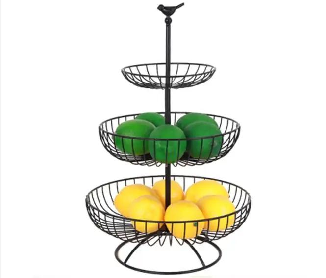 Huishoudelijk 3-laags fruitschaal aanrecht metalen fruitmand zwart retro stijl dienblad rek opbergmand WF1020