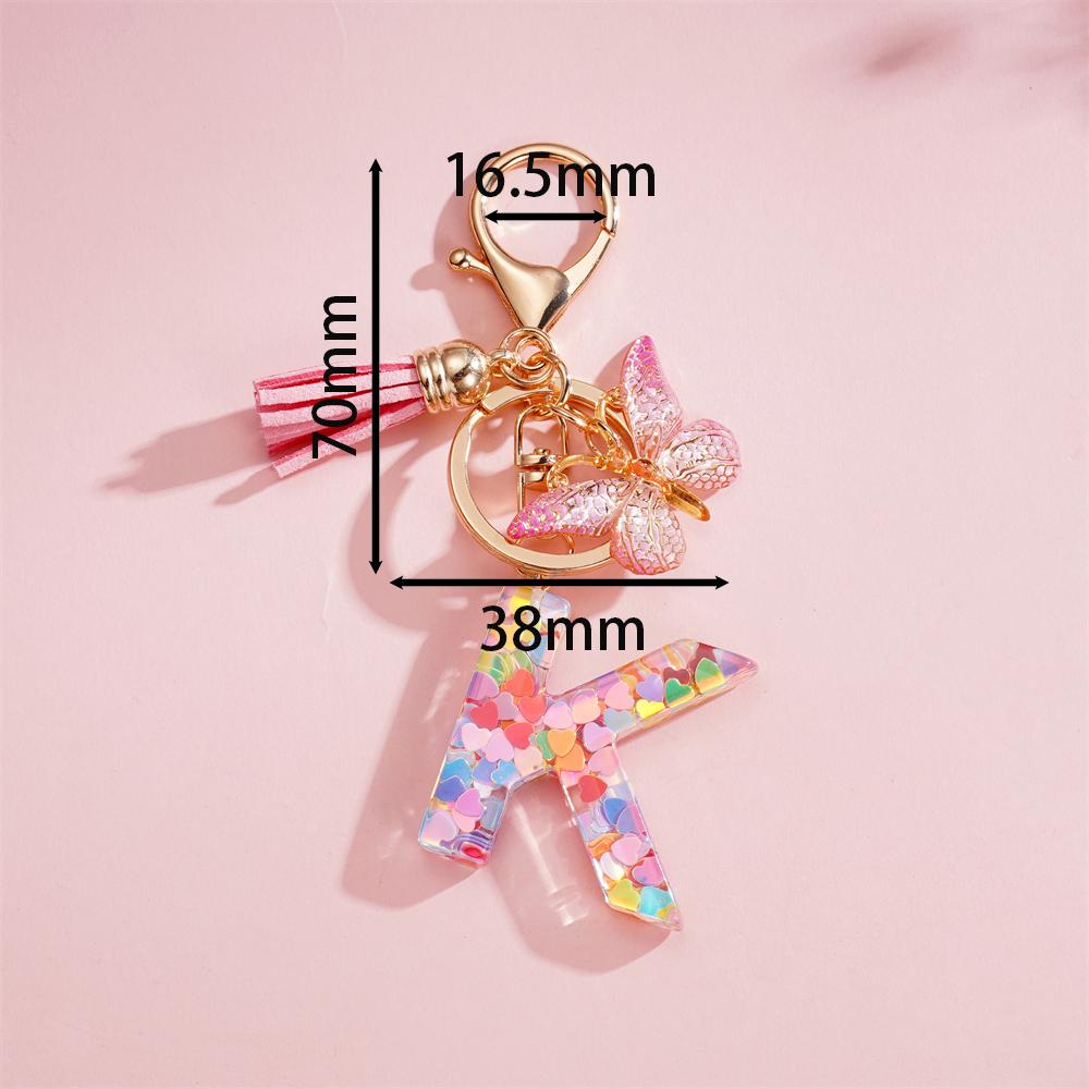 Fashion DIY A-Z Letters Keychain Metal Holder Pendent Key Chain With Butterfly Women Car Key Ring Simple Letter Key Party Gift