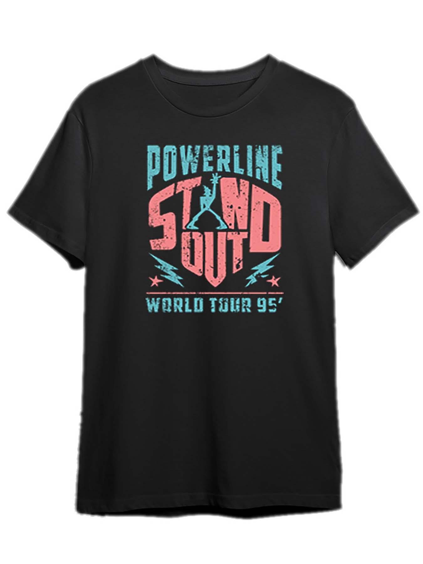 Mens Distressed Graphic Cotton TShirt  POWERLINE STAND OUT Design Black Short Sleeve Round Neck S