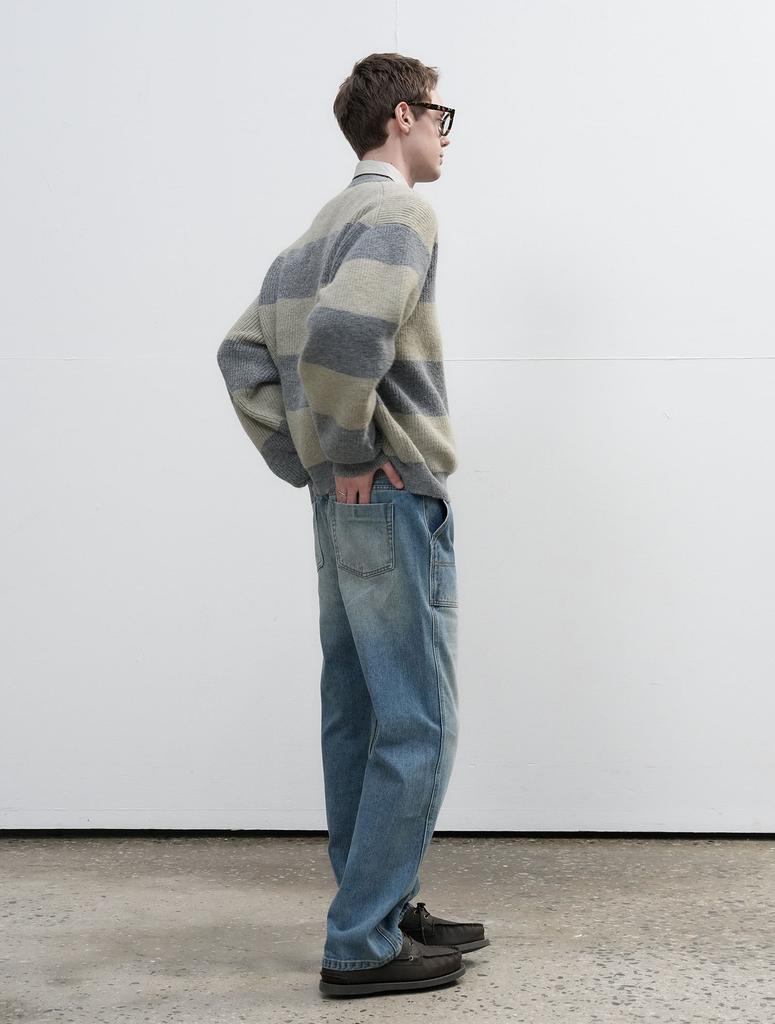 GENERALIDEA Unisex Hachi Big Border Knit Pullover [Light Khaki] / Sbe3U05005
