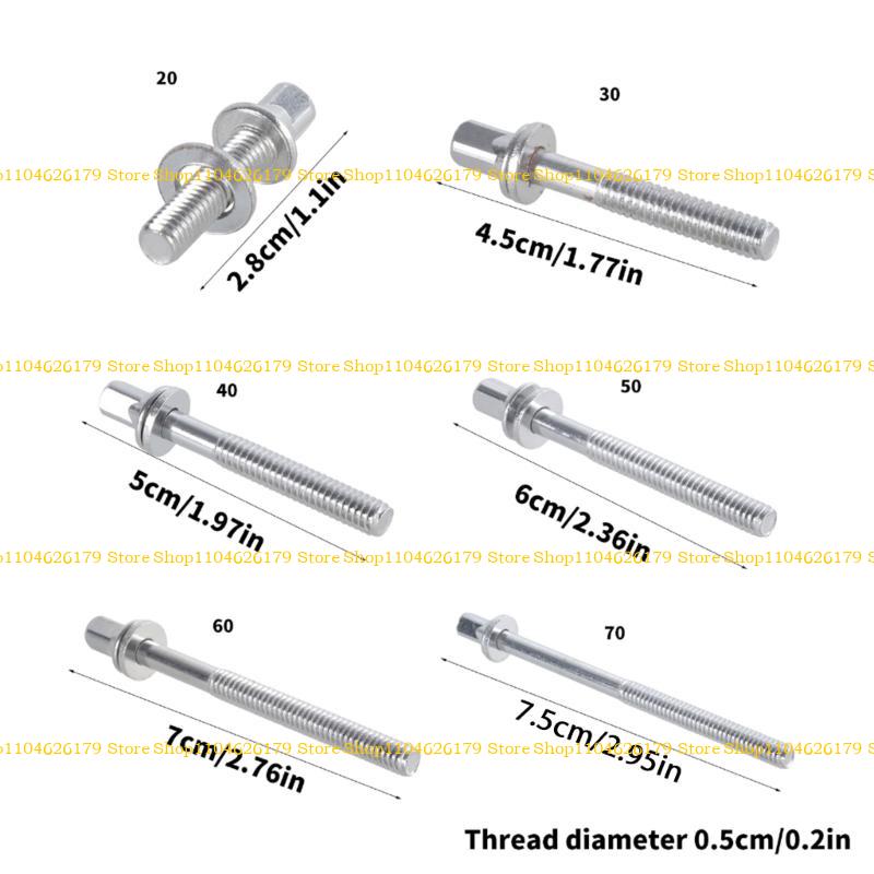 A1A2 Zestaw 10 Metalowych Śrub do Bębnów Komponent Osprzętu Bębnów Śruby do Instrumentów Muzycznych Odpowiednie do Instrumentów Perkusyjnych