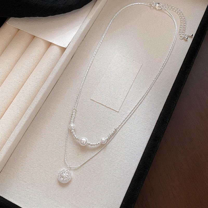 Korean Style Zirconia Mango Star Pendant Pearl Necklace - Versatile, Light Luxury, High-End Clavicle Chain
